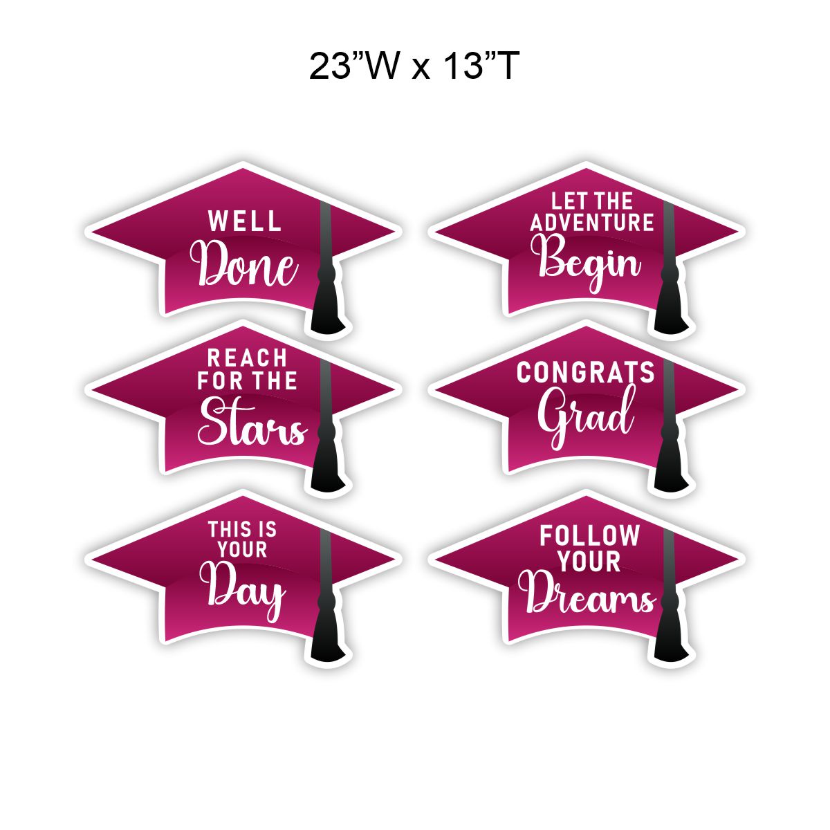 Maroon Grad Cap 6 pc Walkway Yard Signs | SignWay