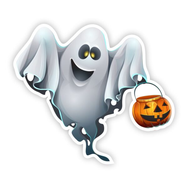 Halloween Ghost with Trick or Treat pumpkin basket Yard Card