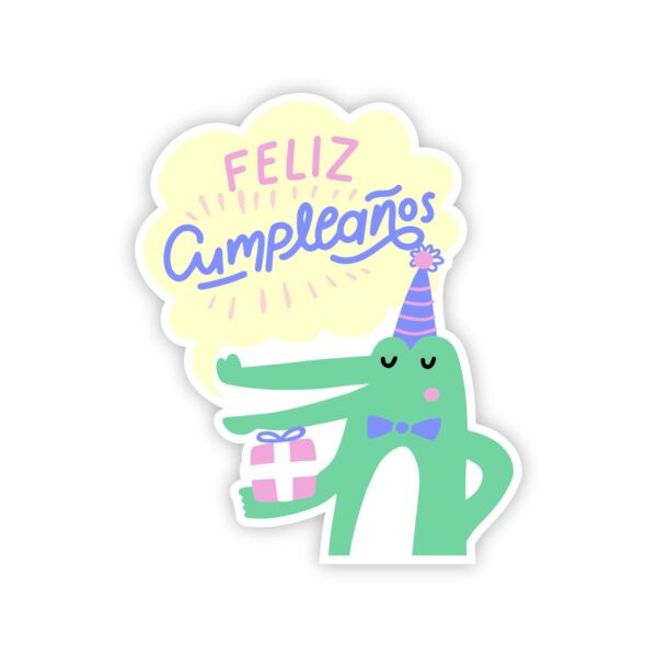 Feliz Cumpleanos Yard Card Alligator with party hat and birthday present