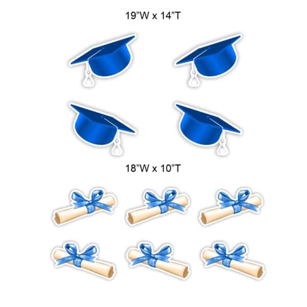 Blue Grad Caps and Diplomas