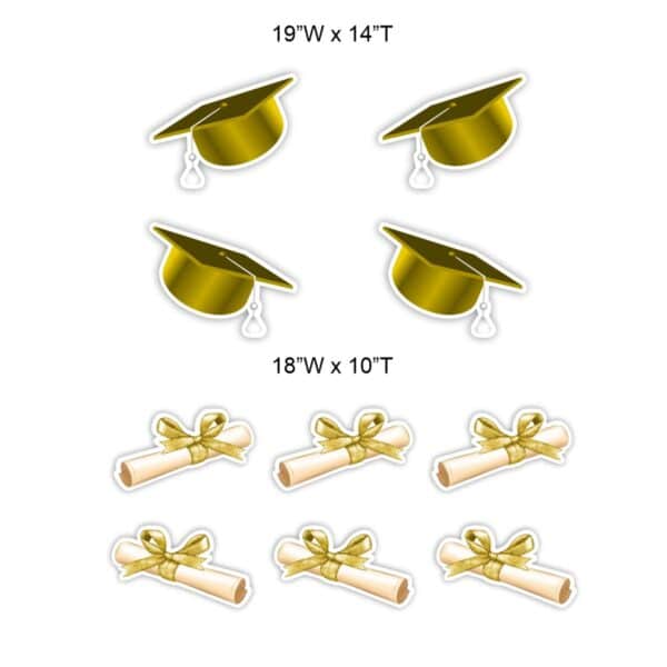 Gold Grad Caps and Diplomas