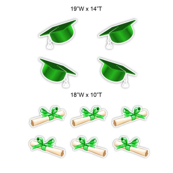 Green Grad Caps and Diplomas