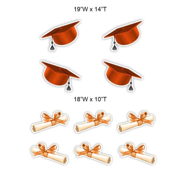 Orange Grad Caps and Diplomas