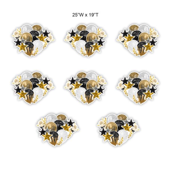 White Black and Gold Grad Balloon Bouquets